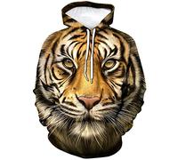 ARORALS Felpa con cappuccio da uomo tigre autunno inverno manica lunga pullover fantasia animale felpa con cappuccio grafica realistica, Giallo, XXX-Large