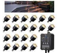 Arotelicht 20 Faretti LED da Incasso a Terra Dimmerabili da Esterno 0,6 W Bianco Caldo con Timer e Sensore Fotocellula 12V Trasformatore Ø32 mm Luci da incasso terrazza IP67 Impermeabile Giardino