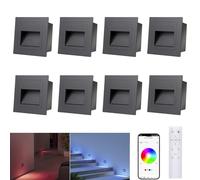 Arotelicht 8pcs LED illuminazione per scale da incasso 230 V RGB+WW+CW Bluetooth con telecomando, controllo APP Applique da passeggio 1,5 W 68 mm (taglia non-60 mm) IP44 interno esterno luce dei
