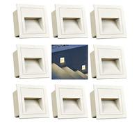 Arotelicht Set di 8 lampade a LED da incasso a parete, da 3 W, quadrate, per scale, in alluminio, per esterni, 230 V, luce bianca calda, IP65, impermeabile, per scale