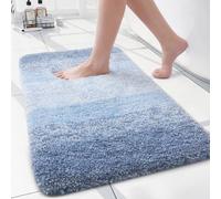 Arotive Tappeto da bagno Shaggy morbido e assorbente in microfibra, tappeto da bagno spesso, antiscivolo, lavabile in lavatrice e asciugabile, per bagno, doccia e vasca, 40,6 x 61 cm, azzurro