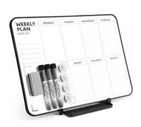 Aroundesk Lavagna settimanale cancellabile a secco su entrambi i lati con supporto, 40,6 x 30,5 cm, lavagna bianca per lista delle cose da fare, cancellabile a secco, calendario da tavolo, bacheca per