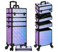Arous Trolley per trucchi 5 in 1, con ruote, per parrucchieri, artisti, parrucchieri, artisti, trave nail art, con serratura, Viola ghiaia, 5 in 1 Rolling Makeup Train Case