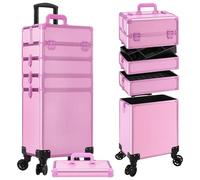 Arous - Valigetta porta trucchi con rotelle, 5 in 1, trolley organizzatore cosmetico, baule per salone di barbieri, sbloccabile, con ruote, per donne, parrucchiere, artista, viaggio, per unghie