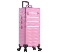 Arous Valigetta professionale 5 in 1 per trucchi e cosmetici, in alluminio, extra large, con ruote girevoli a 360°, Tutto rosa, 5 in 1 caso di trucco