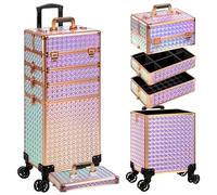 Arous Valigetta professionale 5 in 1 per trucchi e cosmetici, in alluminio, extra large, con ruote girevoli a 360°, Colorato, 5 in 1 caso di trucco