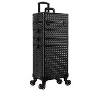 Arous Valigetta professionale 5 in 1 per trucchi e cosmetici, in alluminio, extra large, con ruote girevoli a 360°, Nero , 5 in 1