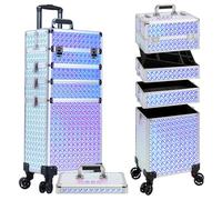 Arous Valigetta professionale 5 in 1 per trucchi e cosmetici, in alluminio, extra large, con ruote girevoli a 360°, Argento, 5 in 1