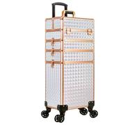 Arous Valigetta professionale 5 in 1 per trucchi e cosmetici, in alluminio, extra large, con ruote girevoli a 360°, bianco, 5 in 1