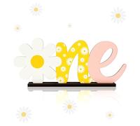 ArowlWesh Margherita Fiore Groovy One Letter Sign Tavolo in legno Centrotavola Decorazioni per feste Estate Floral Daisy Tema 1° Compleanno Pietra miliare Baby Shower Torta Smash Foto Puntelli