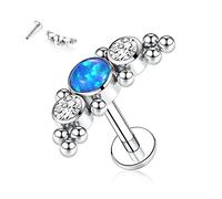 AROWRO 16G Labret Studs Lip Rings G23 Titanio Monroe Lip Piercing per labbro con filettatura interna, helix, trago, cartilagine, 16G 10mm, colore: Stile 2: opale blu argento e zirconia cubica