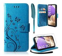 AROYI Cover Compatibile con Samsung Galaxy A32 5G, Retro Design Flip Caso in PU Pelle Premium Portafoglio Slot per Schede Chiusura Magnetica Custodia Compatibile con Samsung Galaxy A32 5G Blu (Blu)