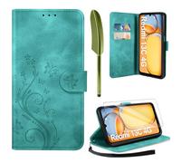 AROYI Cover Compatibile con Xiaomi Redmi 13C 4G/5G e Vetro Temperato, Retro Design Flip Caso in PU Pelle Premium Portafoglio Slot per Schede Chiusura Magnetica Custodia Verde Scuro