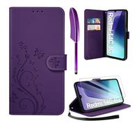 AROYI Cover Compatibile con Xiaomi Redmi 14C 4G/ Poco C75 4G e Vetro Temperato, Retro Design Flip Caso in PU Pelle Premium Portafoglio Slot per Schede Chiusura Magnetica Custodia Viola Scuro