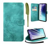 AROYI Cover Compatibile con Xiaomi Redmi 14C 4G/ Poco C75 4G e Vetro Temperato, Retro Design Flip Caso in PU Pelle Premium Portafoglio Slot per Schede Chiusura Magnetica Custodia Verde Scuro