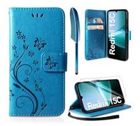AROYI Cover compatibile con Xiaomi Redmi 15C, retro design PU custodia in pelle a portafoglio di protezione funzione supporto video porta carte di credito, biglietti di credito, colore: Blu
