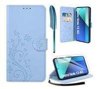 AROYI Cover Compatibile con Xiaomi Redmi Note 13 4G(Nicht für 5G) e Vetro Temperato, Retro Design Flip Caso in PU Pelle Premium Portafoglio Slot per Schede Chiusura Magnetica Custodia Blu Cielo