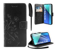 AROYI Cover Compatibile con Xiaomi Redmi Note 13 4G（Nicht für 5G） e Vetro Temperato, Retro Design Flip Caso in PU Pelle Premium Portafoglio Slot per Schede Chiusura Magnetica Custodia Nero