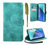 AROYI Cover Compatibile con Xiaomi Redmi Note 13 4G(Nicht für 5G) e Vetro Temperato, Retro Design Flip Caso in PU Pelle Premium Portafoglio Slot per Schede Chiusura Magnetica Custodia Verde Scuro