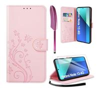 AROYI Cover Compatibile con Xiaomi Redmi Note 13 4G(Nicht für 5G) e Vetro Temperato, Retro Design Flip Caso in PU Pelle Premium Portafoglio Slot per Schede Chiusura Magnetica Custodia Rosa