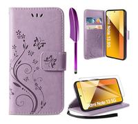 AROYI Cover Compatibile con Xiaomi Redmi Note 13 5G(Nicht für 4G) e Vetro Temperato, Retro Design Flip Caso in PU Pelle Premium Portafoglio Slot per Schede Chiusura Magnetica Custodia Viola