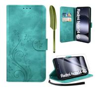 AROYI Cover Compatibile con Xiaomi Redmi Note 14 4G(Nicht für 5G) e Vetro Temperato, Retro Design Flip Caso in PU Pelle Premium Portafoglio Slot per Schede Chiusura Magnetica Custodia Verde Scuro
