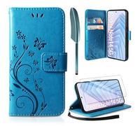 AROYI Cover Compatibile con Xiaomi Redmi Note 14 5G (Non per 4G) e Vetro Temperato, Retro Design Flip Caso in PU Pelle Premium Portafoglio Slot per Schede Chiusura Magnetica Custodia Blu