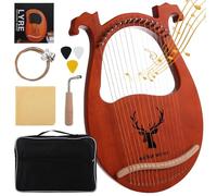 Arpa a 16 corde, in mogano, con corna incise, portatile, per amanti della musica e principianti, con borsa e strumenti di accordatura