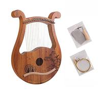 arpa, Arpa lira in mogano a 19 corde, con motivo inciso classico, leva di accordatura, borsa da viaggio e corde di ricambio.
