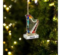 Arpa decorativa natalizia personalizzata, con nome personalizzato 2D piatto in acrilico da appendere, decorazione per albero di Natale, ricordo delle vacanze per arpisti, insegnanti di musica e amanti