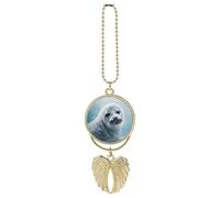 Arpa Seal Pittura Carta da Parati Auto Appeso Ornamento Specchio Retrovisore Pendente Carino Specchio Auto Decorazione Estetica Divertente Ciondolo Auto Charms Regali per Uomini Donne Stile Oro