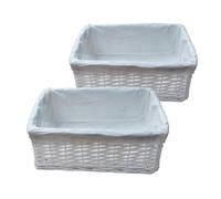 ARPAN - 2 cesti portaoggetti in vimini 100% ecologici, con panno, misura L, 43 x 32 x 16 cm, colore: bianco