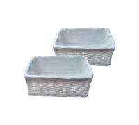 ARPAN - 2 cesti portaoggetti in vimini 100% ecologici, con panno, misura piccola, 29 x 18 x 14 cm, colore: bianco
