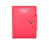 Arpan Agenda personale con logo personalizzabile, formato A5, a righe, copertina imbottita in pelle con chiusura a bottone (rosa)