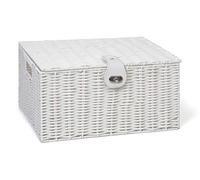 ARPAN Large Resin Woven Storage Basket Box with Lid & Lock - White
