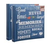 ARPAN PM200BE-X2 - Album per foto con area di scrittura e testo decorativo in stile vintage, per 200 foto da 15 x 10 cm (Blue Memories Slogan), carta