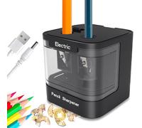 ARPDJK Temperamatite elettrico con contenitore, batteria USB, doppio foro, portatile, elettronico Electric Pencil Sharpener nero