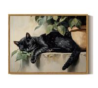 ARPEOTCY Stampe artistiche da parete su tela con cornice, gatto nero che dorme, arte da parete per soggiorno, camera da letto, ufficio, scaffale, arte rustica vintage con animali per la decorazione