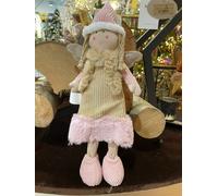 ARPIMEX Angioletto di Natale con Cappello Rosa in Stoffa H 35 Cm Beige