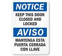 ARPINO Targa in latta, 20,3 x 30,5 cm, con avviso - Keep This Door Closed and Locked, cartello bilingue di avvertimento cartello di sicurezza