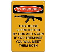 ARPINO Targa in latta 30,5 x 40,6 cm, con scritta "No Trespassing This Property is Protected by God and Gun", cartello di avvertimento
