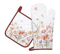 Arquiel Guanti Da Forno Presina Set Di 2, 100% Cotone Addensare Guanti Da Forno A Microonde, Presine Da Cucina Morbida Resistenti Al Calore Per Arrostire, Cuocere(fiori di campo d'epoca)