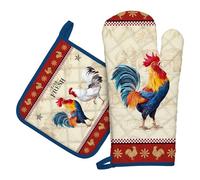 Arquiel Guanti Da Forno Presina Set Di 2, 100% Cotone Addensare Guanti Da Forno A Microonde, Presine Da Cucina Morbida Resistenti Al Calore Per Arrostire, Cuocere(gallo della fattoria)