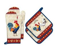 Arquiel Guanti Da Forno Presina Set Di 4, 100% Cotone Addensare Guanti Da Forno A Microonde, Presine Da Cucina Morbida Antiscivolo Resistenti Al Calore Per Cucinare Forno Regalo(gallo della fattoria)