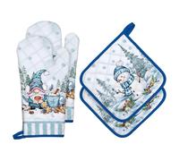 Arquiel Guanti Da Forno Presina Set Di 4 Natale, 100% Cotone Addensare Guanti Da Forno A Microonde, Presine Da Cucina Antiscivolo Resistenti Al Calore Per Cucinare Forno Regalo(folletto invernale)