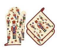 Arquiel Guanti Da Forno Presina Set Di 4 Natale, 100% Cotone Addensare Guanti Da Forno A Microonde, Presine Da Cucina Morbida Antiscivolo Resistenti Al Calore Per Cucinare Forno(Schiaccianoci Natale)