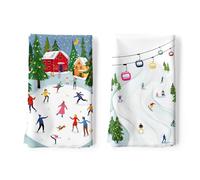 Arquiel Inverno Sciare Sciatore Set Di 4 Strofinacci Cucina Strofinacci Cotone 100% Assorbente Canovacci Cucina Decorazione Regali Di Vacanza 48 Cm X 70 Cm