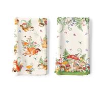 Arquiel Set 2 Strofinacci Cucina, Funghi Fiori 100% Cotone Canovacci Senza Pelucchi Asciugamani Durevole Riutilizzabili Panni Cucina Decorazione Botanica Regali di Vacanza 48 cm x 70 cm