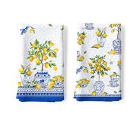 Arquiel Set 2 Strofinacci Cucina, Limone Estate Chinoiserie 100% Cotone Canovacci Senza Pelucchi Asciugamani Durevole Riutilizzabili Panni Cucina Decorazione Botanica Regali di Vacanza 48 cm x 70 cm