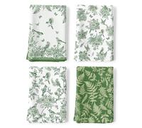Arquiel Set 4 Strofinacci Cucina, Chinoiserie Verde Salvia 100% Cotone Canovacci Senza Pelucchi Asciugamani Riutilizzabili Decorazione Botanica Regali di Vacanza 48 cm x 70 cm